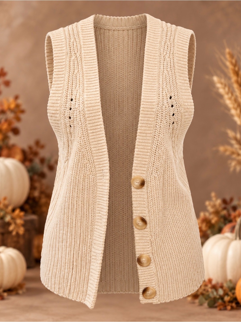 a.n.a Cream Knit Button-Front Sweater Vest